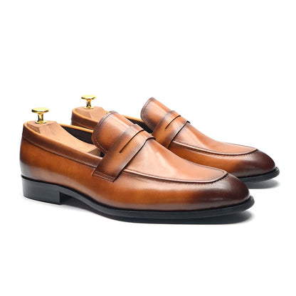 Luxury Brand Slip-On Men's Dress Shoes Genuine Leather Italian Penny Loafers Brown Blue Black Wedding Party Formal Footwear Male