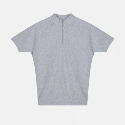 Summer New Men's Sportswear Casual Running And Fitness Stretch Solid Color Zipper Simple Striped Thick Short-sleeved T-shirt