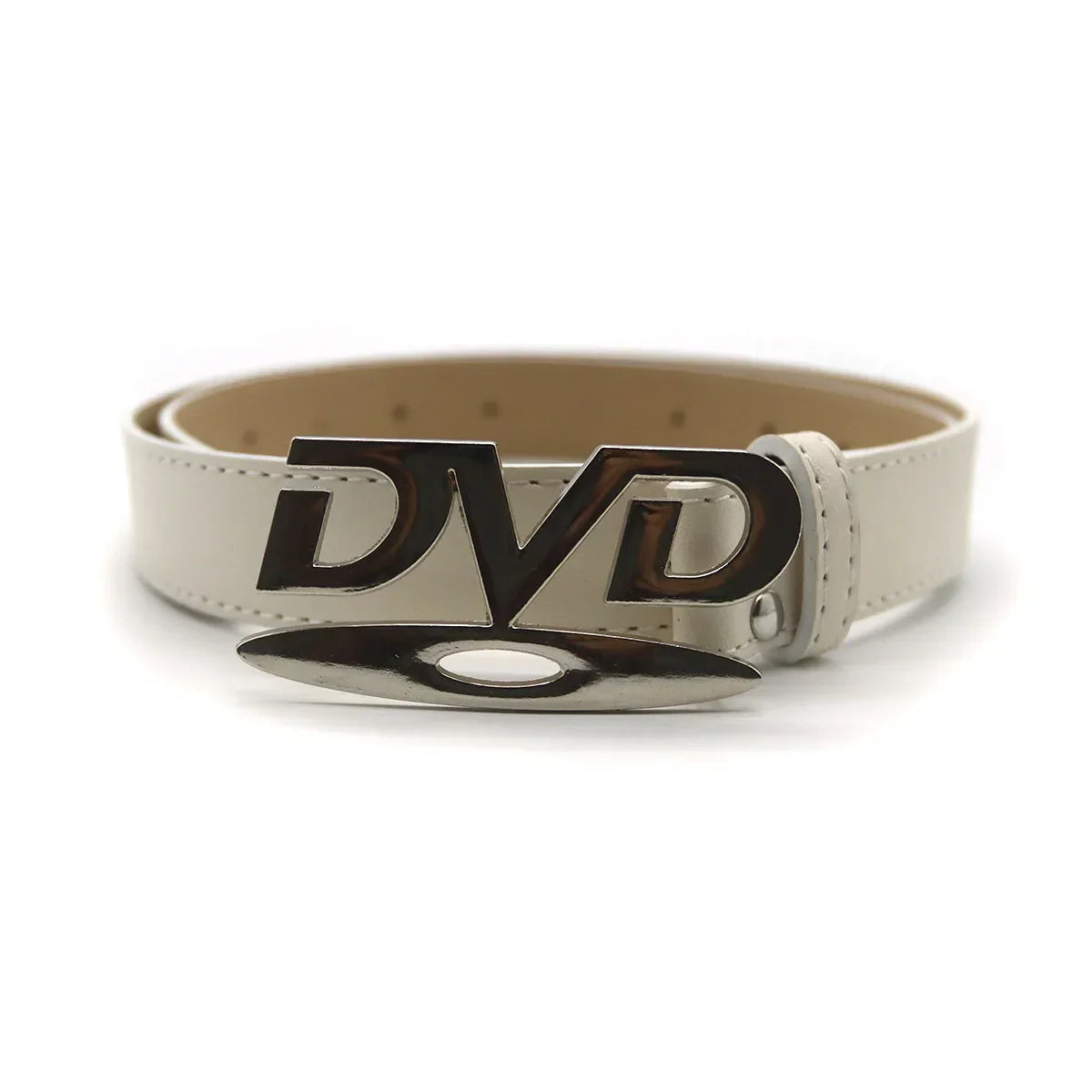 Unisex Nostalgic Design DVD Buckle Belt Men Women Decoration Paired with Jeans Belt Versatile White Black Design Sense Belt