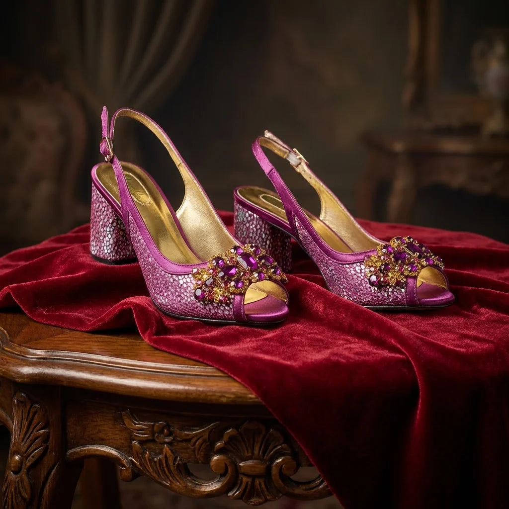 Green Elegant Women's High Heels Shoes  & Bag Set Rhinestone-Embellished Designer Shoes Perfect for Special Occasionss