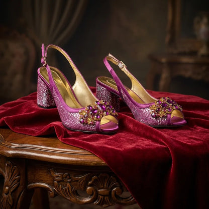 Green Elegant Women's High Heels Shoes  & Bag Set Rhinestone-Embellished Designer Shoes Perfect for Special Occasionss