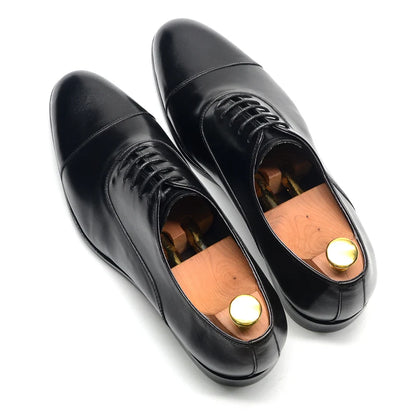 Luxury Genuine Leather Mens Business Dress Shoes Black Cap Toe Lace-Up Oxfords Company Office Wedding Party Formal Shoes for Men