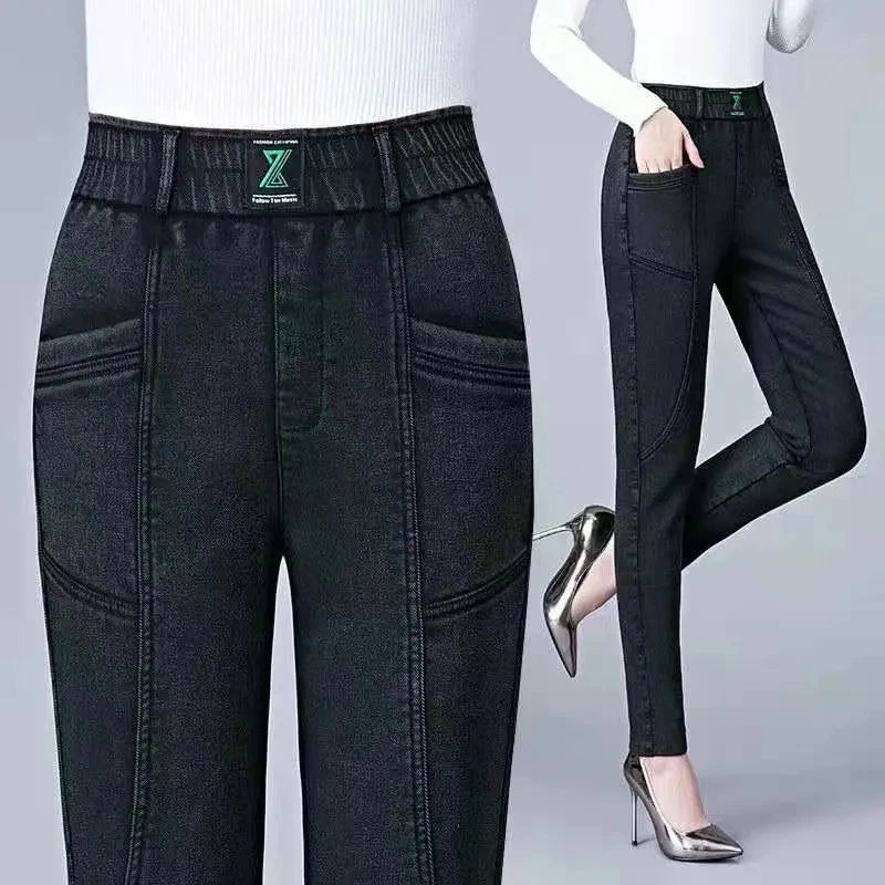 Elastic Denim Trousers Women High waist Casual Jeans