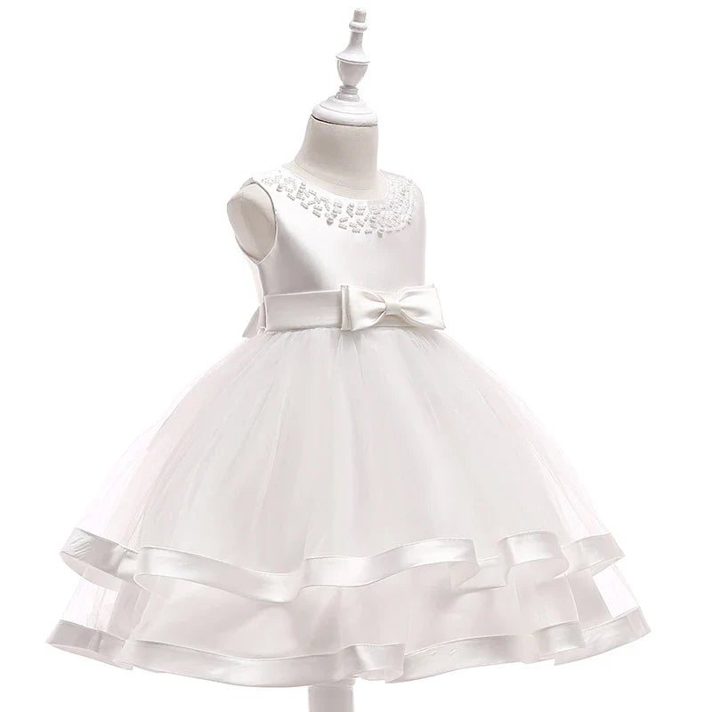 Summer Beading Girl Party Dress Christmas Costume Gala Bow Wedding Birthday Princess Dresses for Girls Baptism Prom Gown Vestido