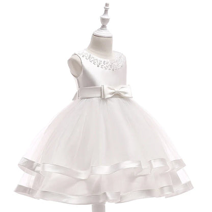 Summer Beading Girl Party Dress Christmas Costume Gala Bow Wedding Birthday Princess Dresses for Girls Baptism Prom Gown Vestido