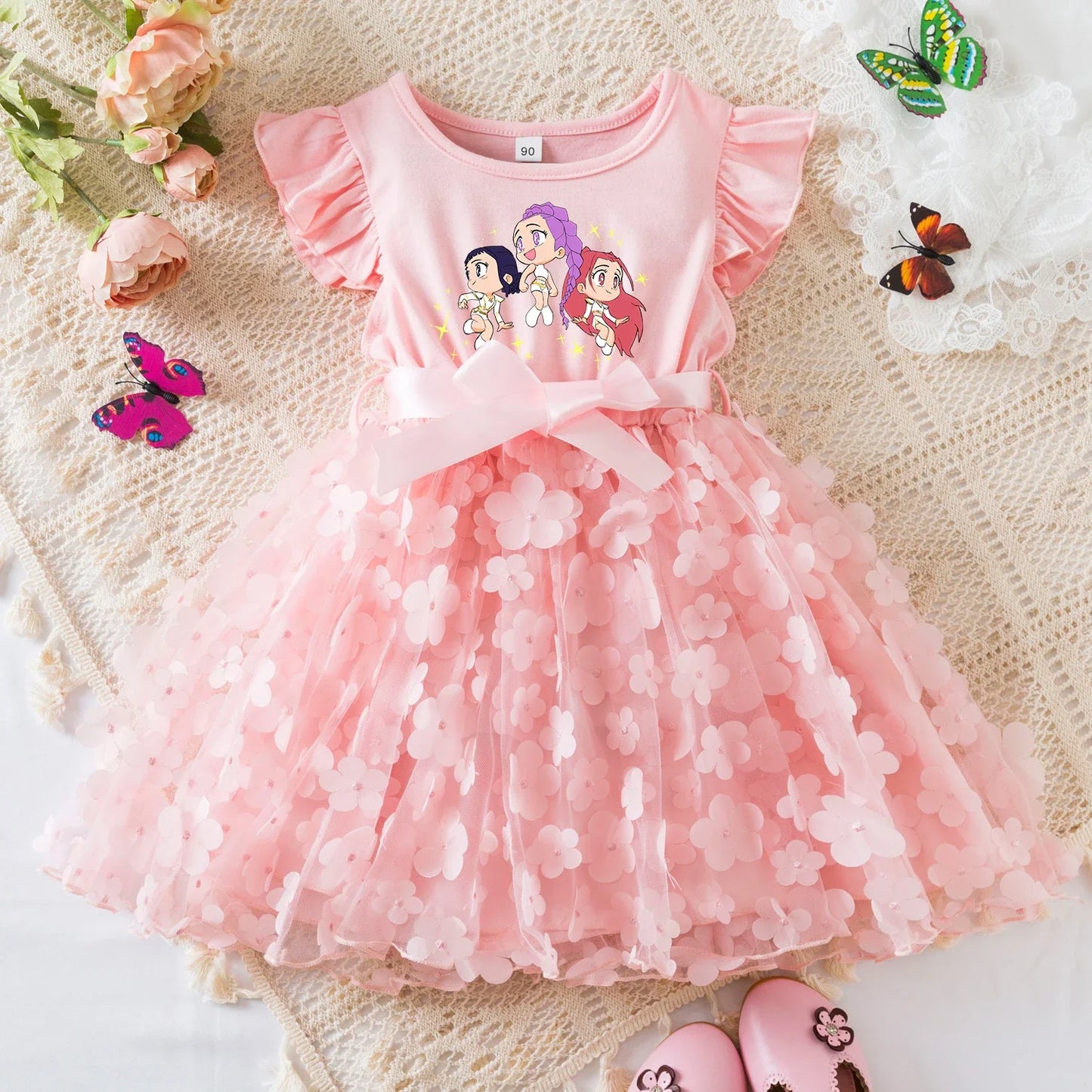Summer Dress for Girls 2-6Y Bow Tutu Butterfly Kid's Princess Dress Elegant Wedding Party Dress