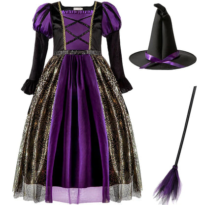 Baby Girls Halloween Witch Costume Children Cosplay Vampire Dresses Carnival Party Clothes Dress Up Clothes for Children