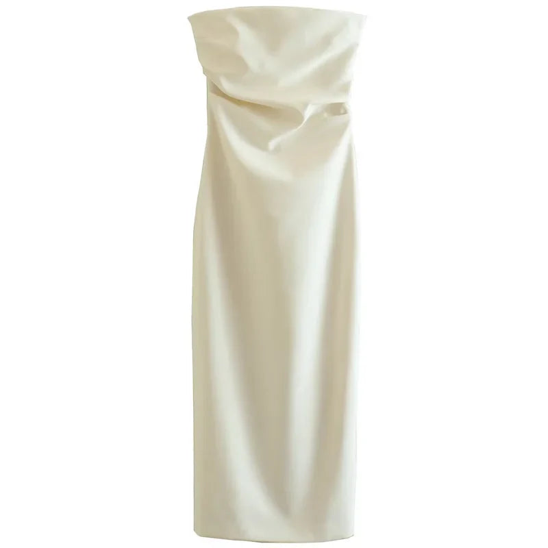 Womens Strapless Dresses Summer Off White Black White Dress Midi Ruffled Off Shoulder Backless Dress Prom Vestidos 066