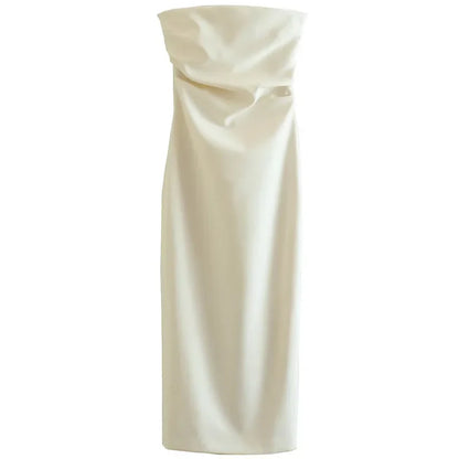 Womens Strapless Dresses Summer Off White Black White Dress Midi Ruffled Off Shoulder Backless Dress Prom Vestidos 066