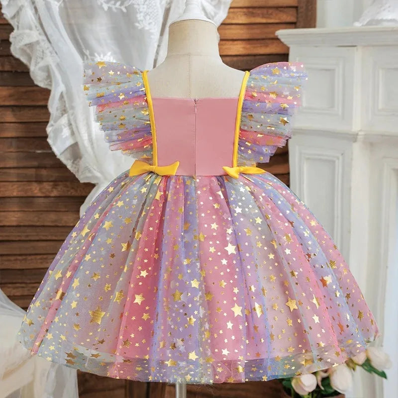 Baby Prinsess Dress Girls Birthday Party Dresses Kids Children Sleeveless Tulle Tutu Clothings 1-5Y