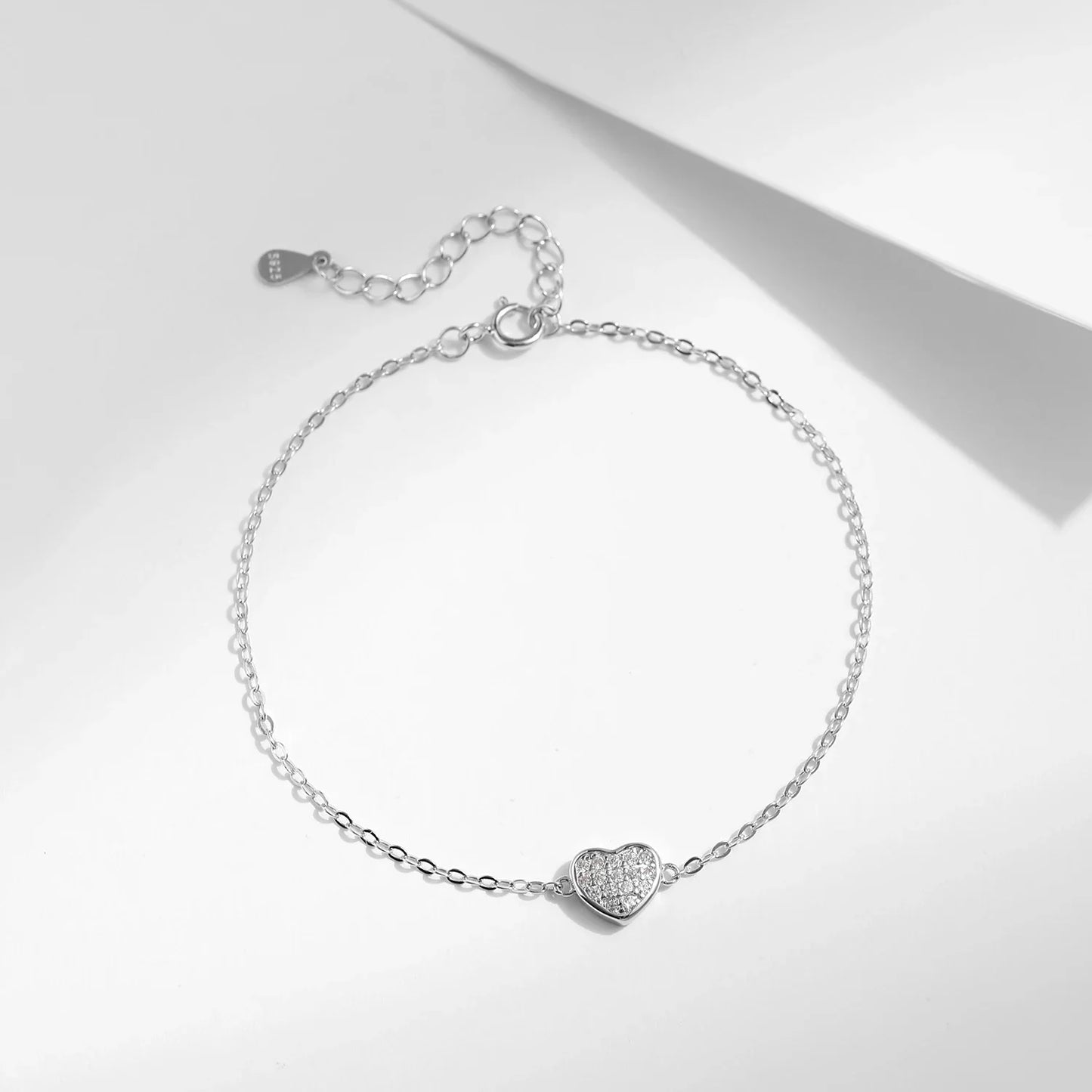925 Sterling Silver Simple Romantic Hearts Link Chain Bracelet Basic Style Platinum Plated Fine Jewelry For Women Gifts