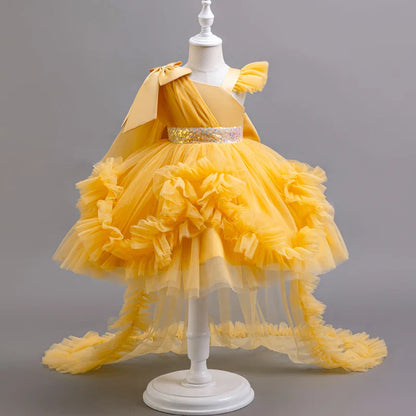 KLFLGD Novos vestidos de festa de verão para meninas vestido de festa elegante para casamento de floristas vestido de cauda de tule rosa para meninas de 2 a 6 anos