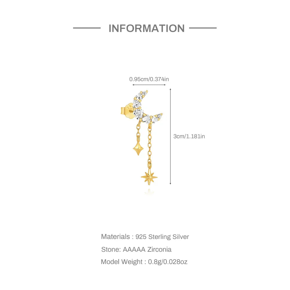 1PC 925 Sterling Silver Horse Eye Chain Tassel Zircon Drop Earrings For Women Ins Minimalism Geometric Earrings Gift