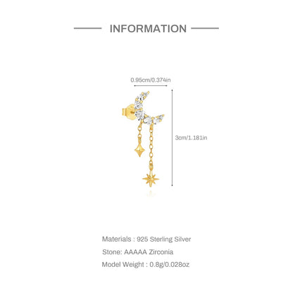 1PC 925 Sterling Silver Horse Eye Chain Tassel Zircon Drop Earrings For Women Ins Minimalism Geometric Earrings Gift