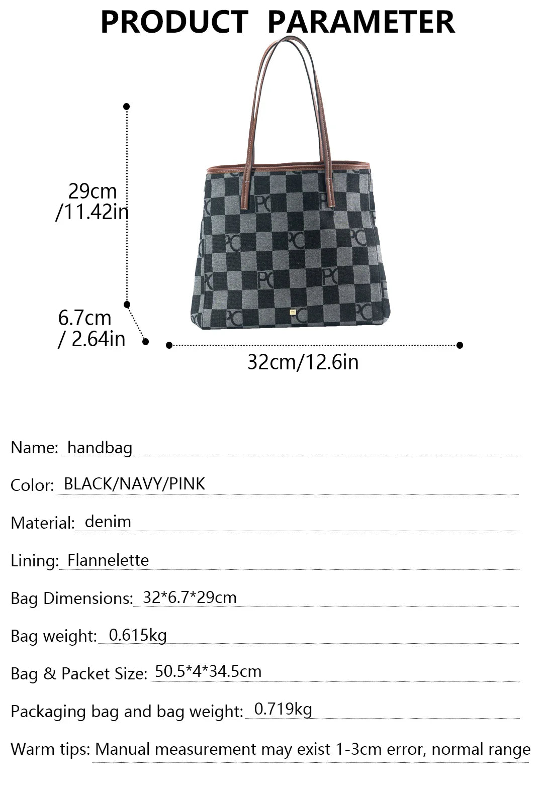 PG Shoulder Bag For Women Premium Checkerboard Canvas Tote Fashion Pink Leather Strap Handbag Elegant Office Commute Daily Bag
