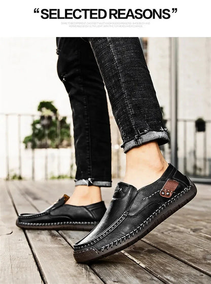 New Fashion Men Casual Shoes Handmade Leather Loafers Comfortable Men's Shoes Quality Split Leather Flat Driving Shoes Size 48