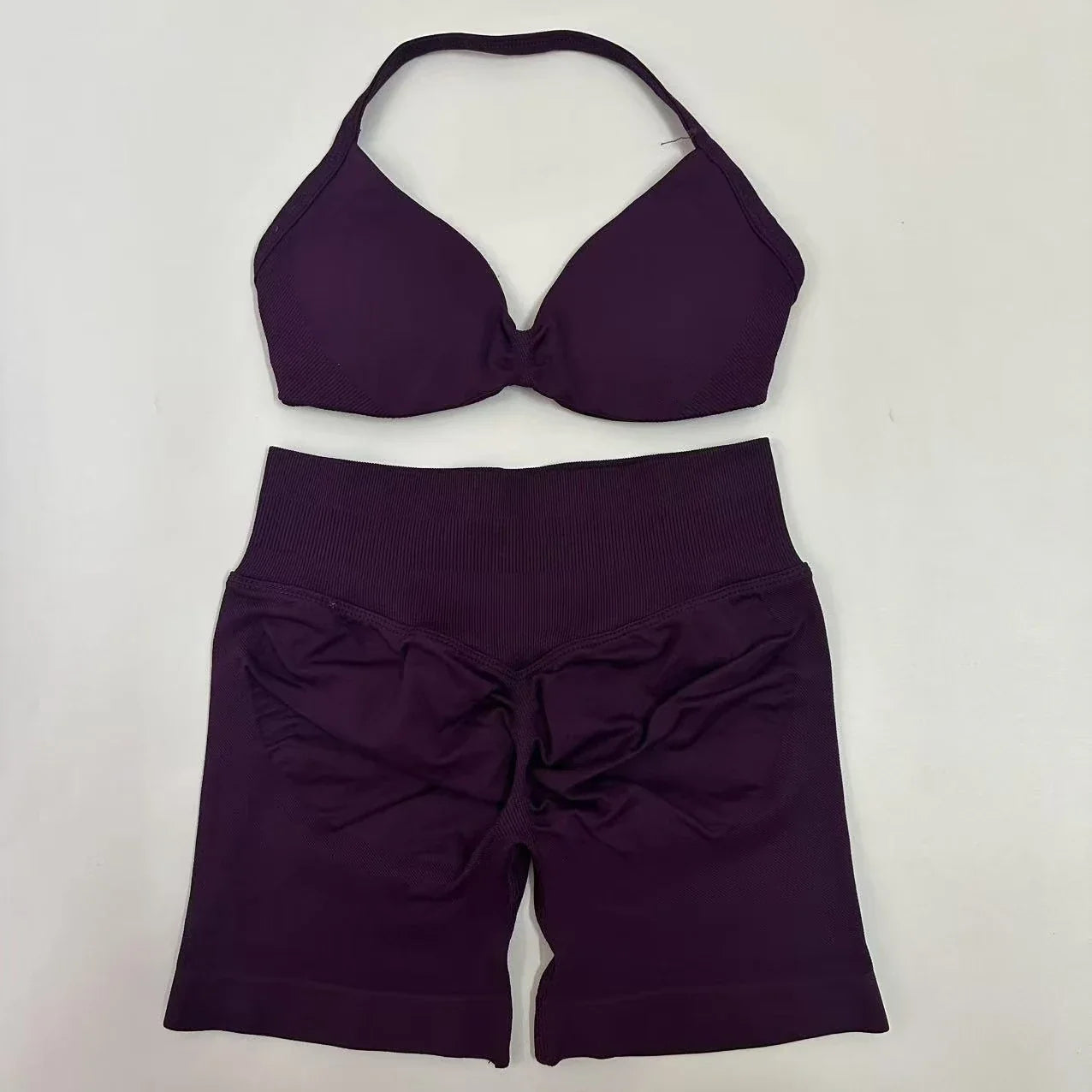 Yoga Gym Set Women Seamless Strappy Yoga Bra Top High Waist Workout Scrunch Shorts Sports Set Fitness Clothes Sportswear