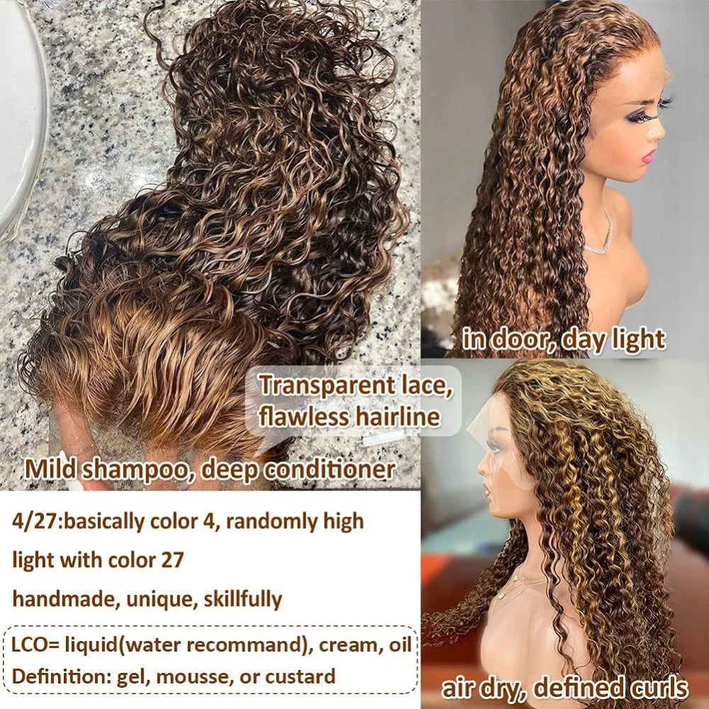Highlight Deep Wave 4/27 Lace Front Wig Human Hair 13x6 13x4 HD Lace Frontal Wig 1B/30 Colored Ombre Honey Blonde Human Hair Wig