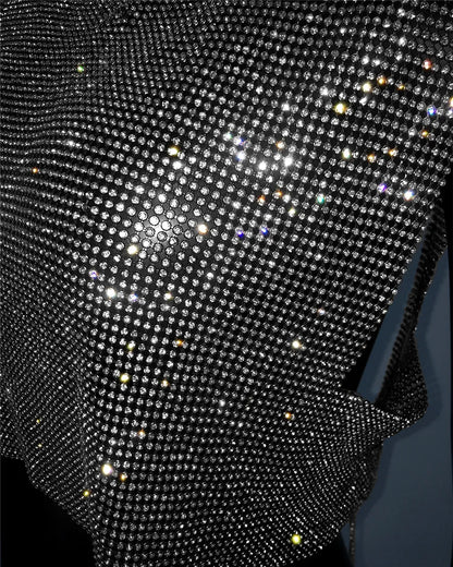 Shiny Rhinestone Sequins Crop Top Sexy Backless Round Neck Metal Tank Top For Women 2024 Fashion Nightclub Party Camisole