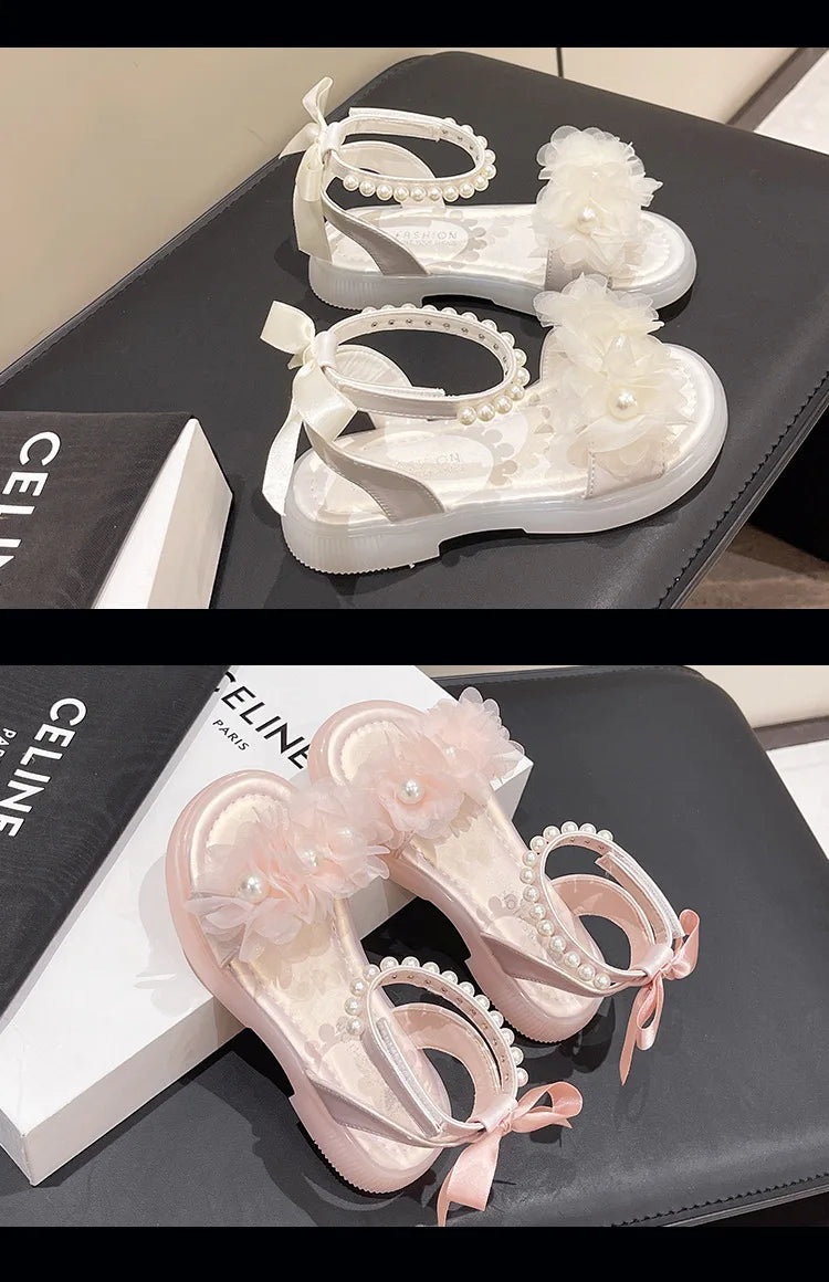 Girls Summer Sandals Soft Bottom Toe-Open Cute Princess Shoes Middle Large Children Little Girls Student Beach Shoes