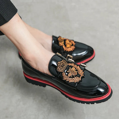 Sapatos de Couro Masculinos de Luxo com Bordados Tamanho 38-48 Confortáveis Pretos Formais para Homens Casamento Festa Social Masculino