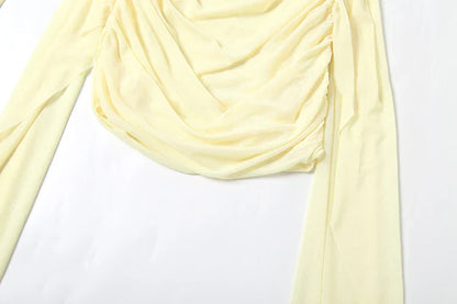 Mesh Simple Women Mini Dress Fashion Solid Strapless Ribbons Tassel Body-shaping Vestidos+Seperately Full Sleeve Gloves