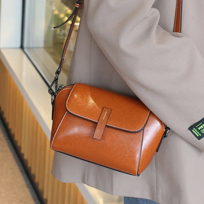 Women's Small Phone Bag Fashionable Oil Wax Cowhide Leather Handbag Versatile and Simple Shoulder Bag High Quality Crossbody Bag