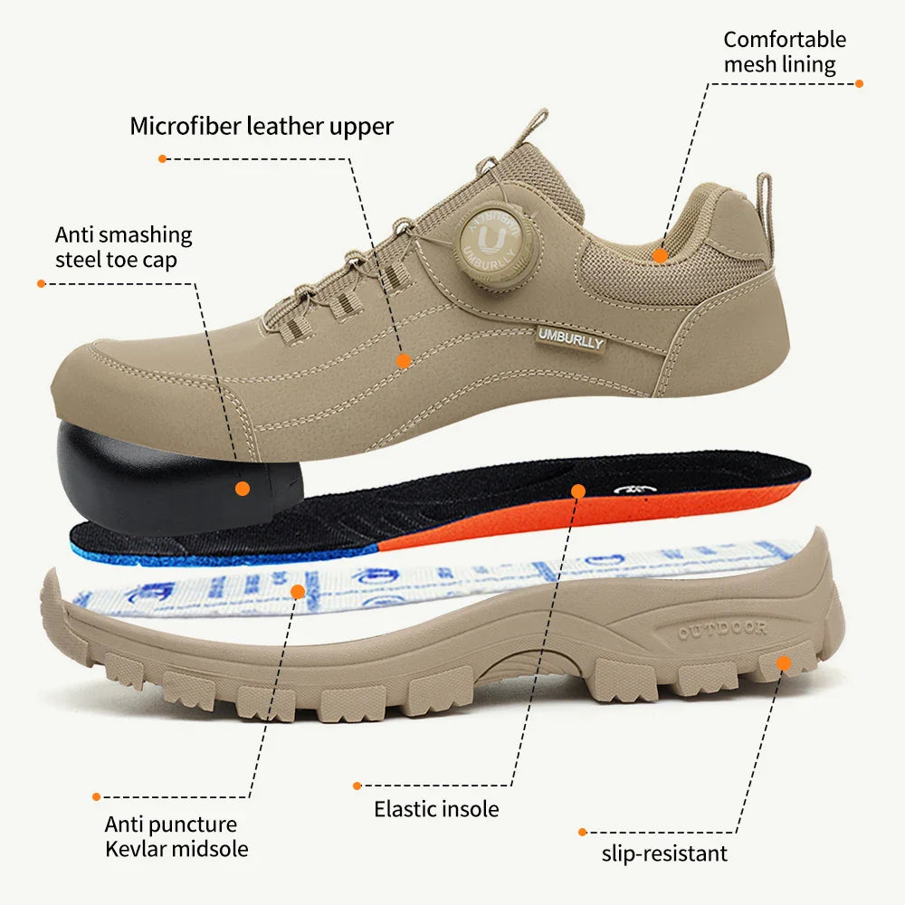 Men's Safety Shoes with Button Design Steel Toe Anti- Crush Resistant And Slip-Resistant Outsole for Outdoor Workshop Workwear