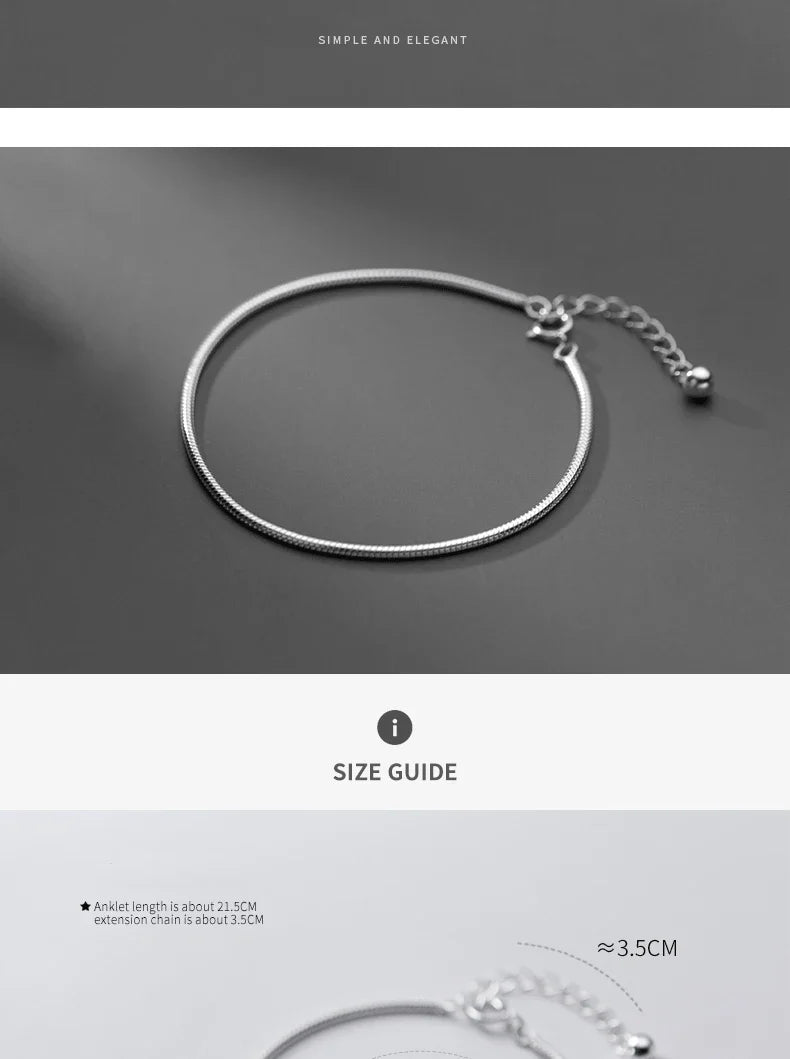 Hight Quality 100% 925 Sterling Silver Fashion Classic Snake Chain Bracelet Anklet Link for Women Fine Jewelry Bijoux