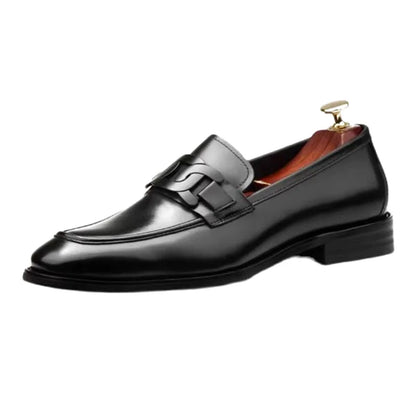 Metal Buckle Leather Shoes For Men Luxury Slip-on Genuine Leather Business Formal Shoes Groom Wedding Shoes