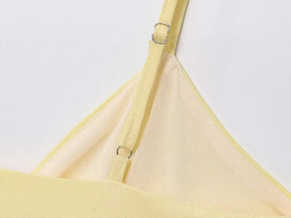 Yellow Puffy Mesh Tops for Women Strap Ruffle Crop Top Woman Sexy Backless Tulle Top Female Summer Camisole Mini Top Women