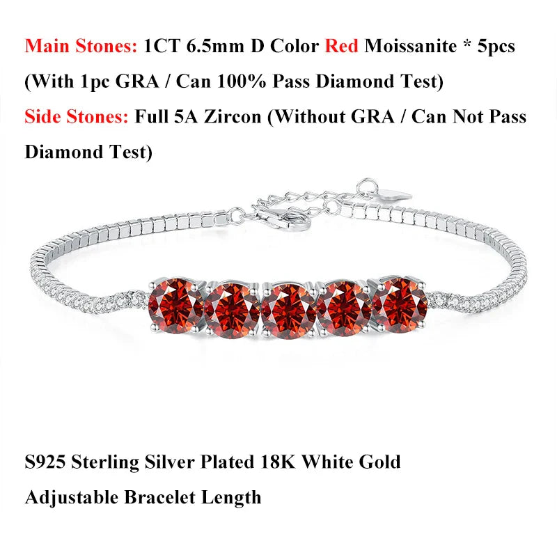 Pink Blue Green Moissanite Diamond Link Bracelet 6.5mm 5cttw for Woman 925 Silver Plated 18K Adjustable Chain Bracelets