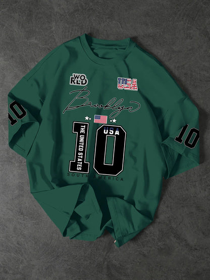 New Men's Brooklyn 10 T-Shirt USA Flag Graphic Print Streetwear Crew Neck Short Sleeve Polyester Tops S-2XL
