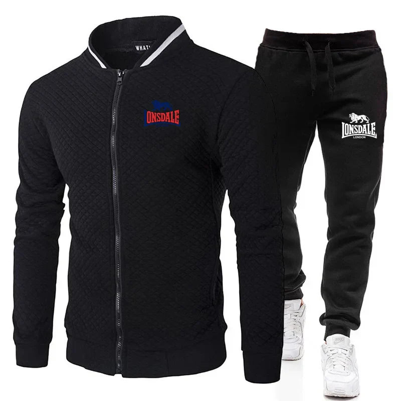 Spring and Autumn Men's Fashion Street Stand up Collar Set Jacket, Outdoor Casual Pocket Zipper Men's Baseball Set
