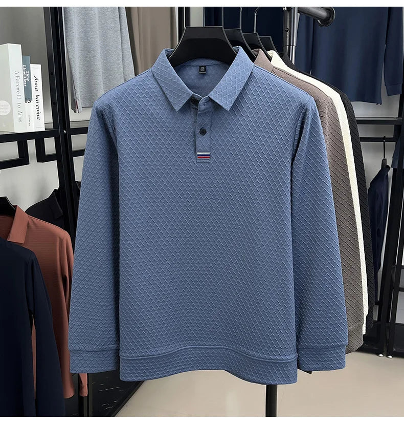 High quality fashion long sleeve polo shirt men's autumn new brand striped jacquard design Korean casual luxury lapel T-shirt