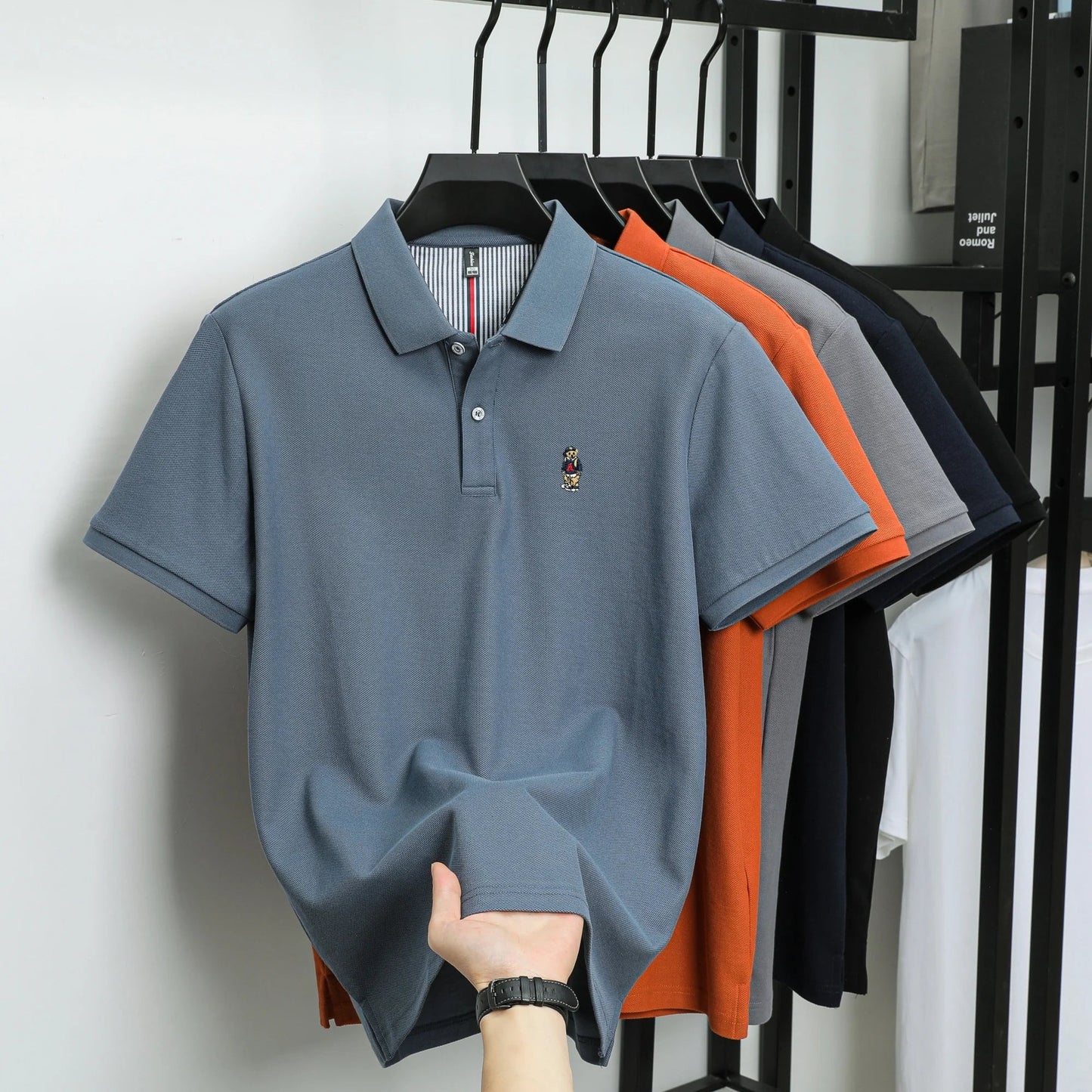 100% cotton high-quality short sleeve men's polo shirt fashion brand cute bear embroidery top Korean casual breathable T-shirt