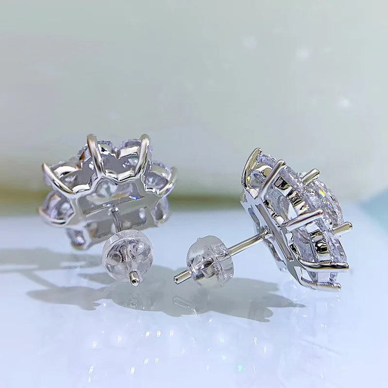 100% Real S925 Sterling Silver Floral Zircon Stud Earrings Women High Carbon Diamond Earring Ear Studs Fine Jewelry Gift