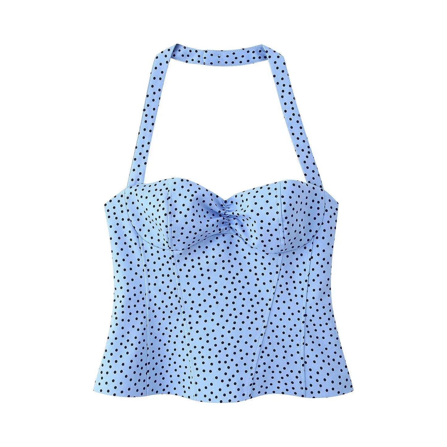 Sexy Y2K Girl Halter Tops Corset Slim Polka Dot Print Short Tops Fashion 2026 Spring Summer Streetwear Holiday Beach Top