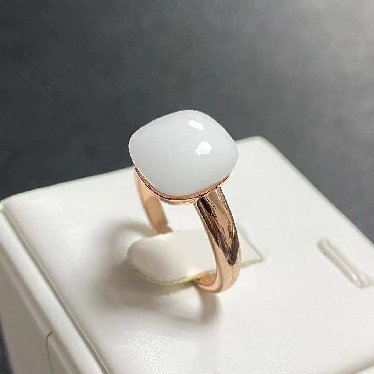 Trendy 12.6mm Flat Rose Gold Ring 35 Candy Colors Green Amethyst Turquoise Crystal Jewelry Gift for Women