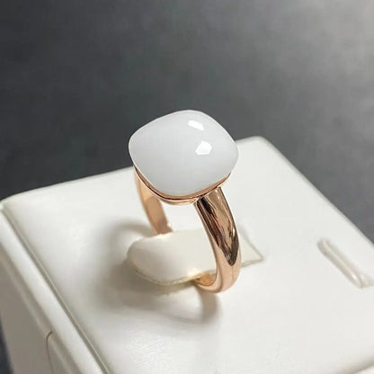 Trendy 12.6mm Flat Rose Gold Ring 35 Candy Colors Green Amethyst Turquoise Crystal Jewelry Gift for Women