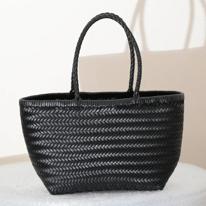 Handbags Women's Genuine Leather Shoulder Bag Weaving Casual Shopping Bag Vintage Big Tote Purse Cowhide Cross Hand Bags Lady