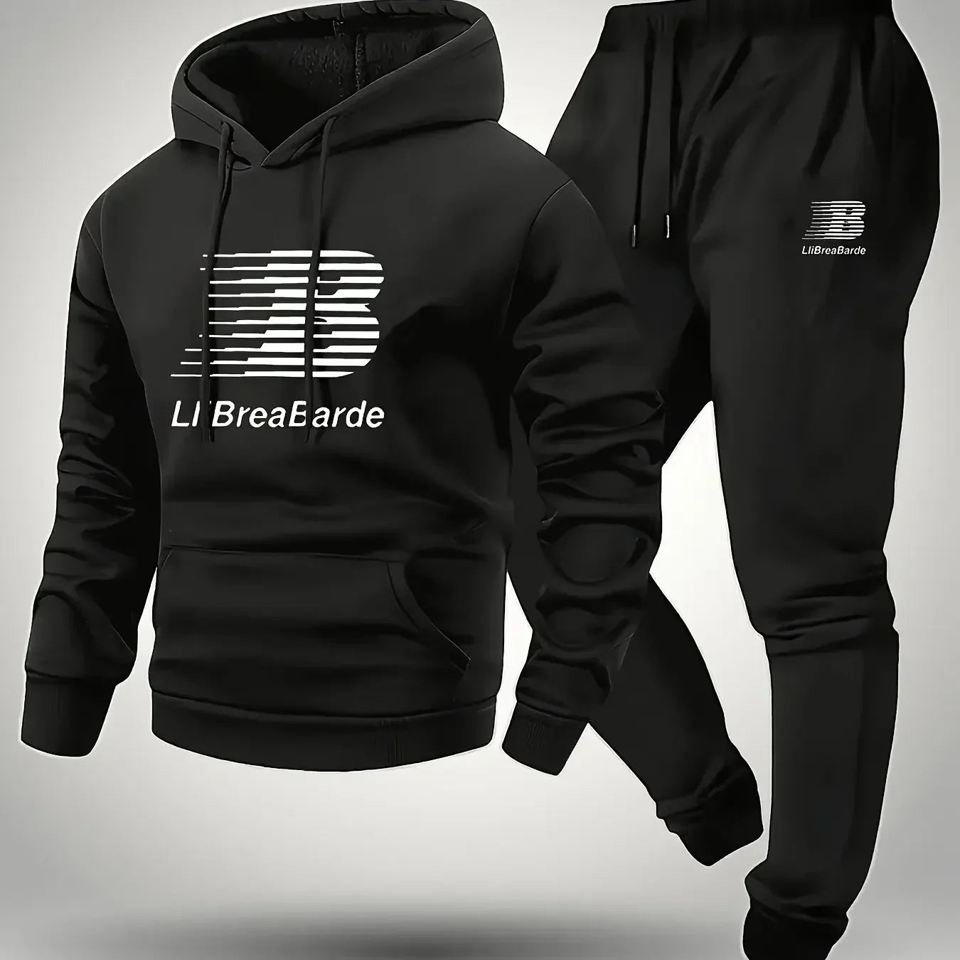 Men's Printed Letter Graphic Casual Hooded Sports Outfit Long Sleeve Pullover Slightly Elastic Suitable for Spring and Autumn