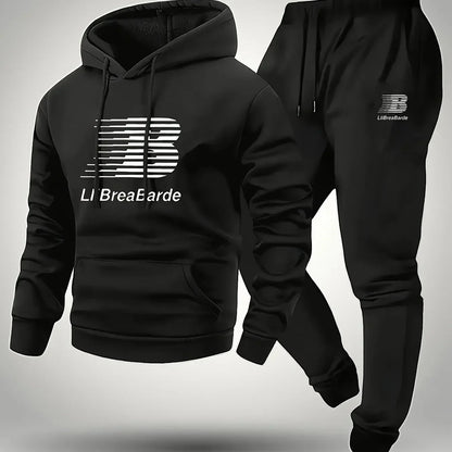 Men's Printed Letter Graphic Casual Hooded Sports Outfit Long Sleeve Pullover Slightly Elastic Suitable for Spring and Autumn