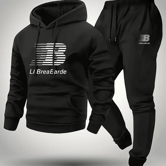 Men's Printed Letter Graphic Casual Hooded Sports Outfit Long Sleeve Pullover Slightly Elastic Suitable for Spring and Autumn