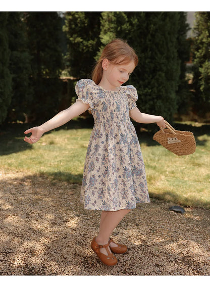 1-6Yrs Casual Summer Kids Girls Dress Floral Kids Clothes Ruffled Collar Purple Baby Girl Princess Dress New Flower Girl Dresses