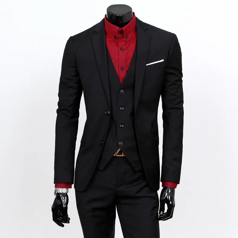 Groom Suit Men Three Piece Set British Style Slim Fit Wedding Suit Business Casual Summer