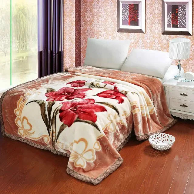 Korean Style Winter Raschel Mink Blankets Soft Warm Fluffy Double Layer Thick Weighted Blanket Winter Bedspread Plaid Blanket