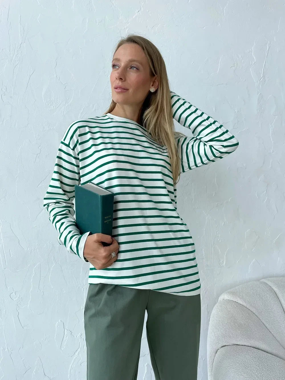 2025 Summer Long Sleeve Striped T-Shirts Women Basic Casual Tops Female Cozy Loose Cotton Tees Harajuku T Shirt New