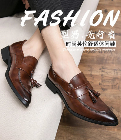 Classic Casual Leather Shoes For Men High Quality Social Office Shoes Men Slip On Loafers Flat Casual Business Leather Shoes Men