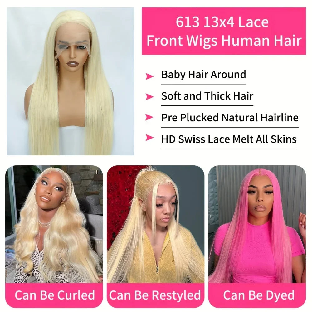 613 Blonde Lace Front Wig Human Hair 13X6 Hd Lace Frontal Wig Straight Brazilian Human Hair 13X4 Lace Front Human Hair Wig